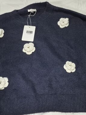 Olivia Rubin Navy Floral Appliqué Sweater